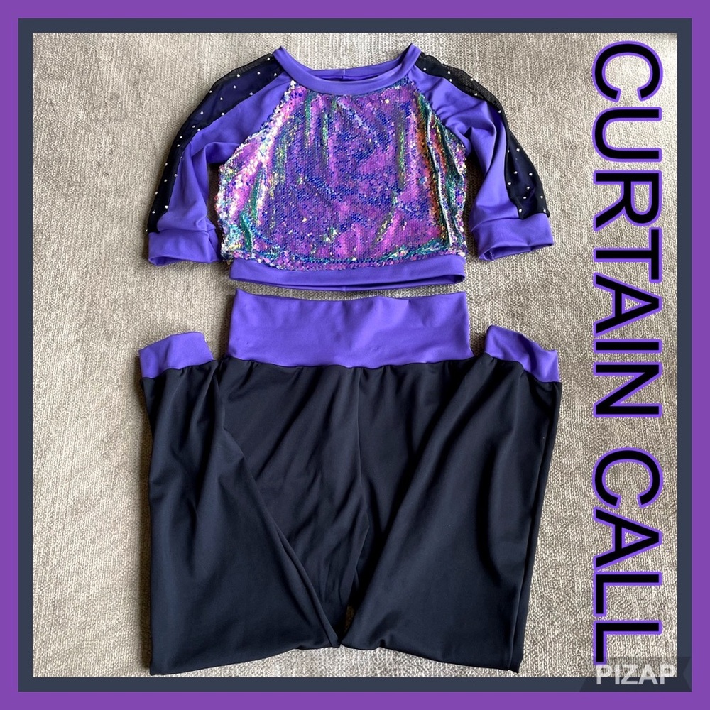CURTAIN CALL 2 PC. DANCE COSTUME BLACK/PURPLE SEQUIN